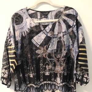 Citron artsy viscose silk asymmetrical popover blouse